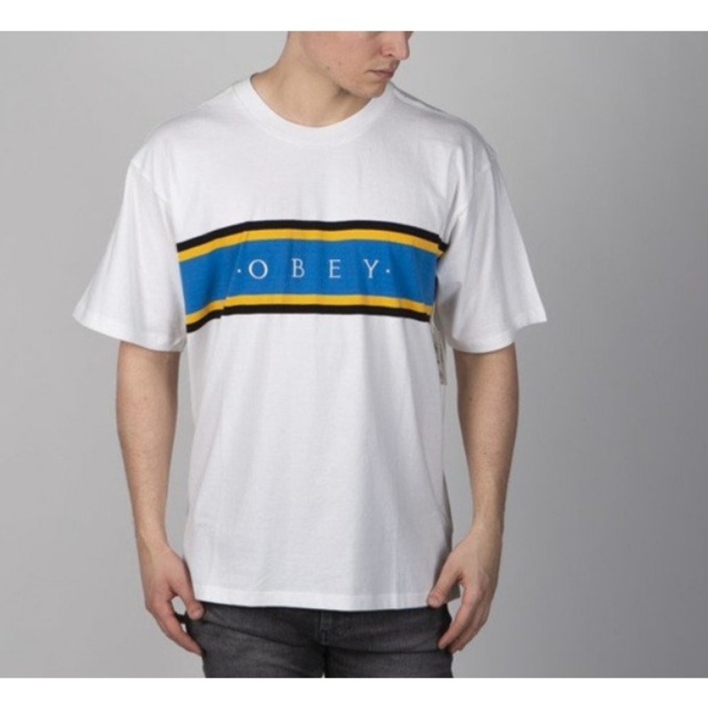 Obey‎ Men's White Embroidered Logo Short Sleeve Crew Neck Streetwear Tee Size XL